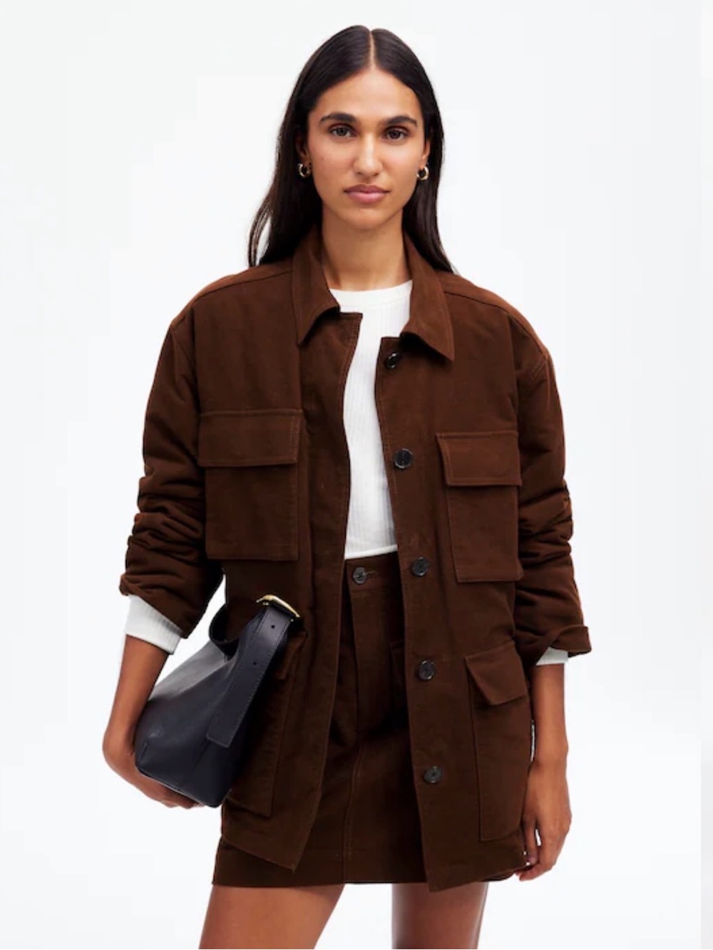 Madewell Chocolate-Brown Utility Jacket & Matching Skirt Set
